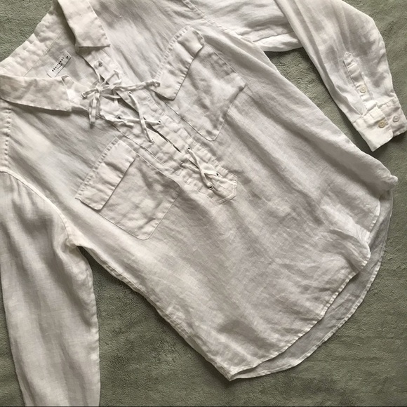 Equipment Tops - Equipment Knox Linen Lace-Up White Boho Blouse